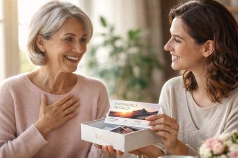 Madre e hija felices con el regalo bien elegido para la madre