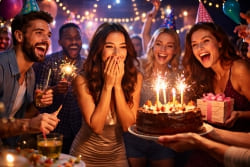 Entregando regalos y tarta en un cumpleaños divertido